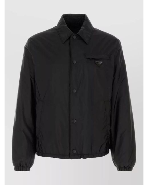Prada Black Re Nylon Padded Jacket Collared Design Pockets for men
