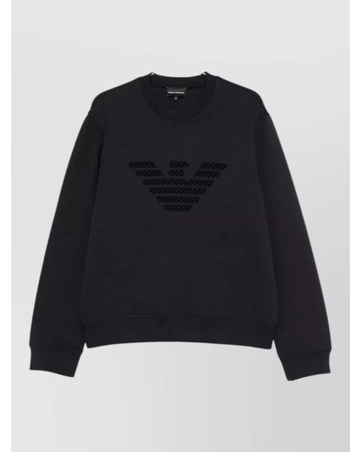Emporio Armani Black Logo Cotton Sweatshirt Crew Neck for men