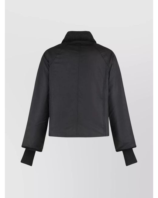 Barbour Black Waxed Cotton Jacket Corduroy Collar