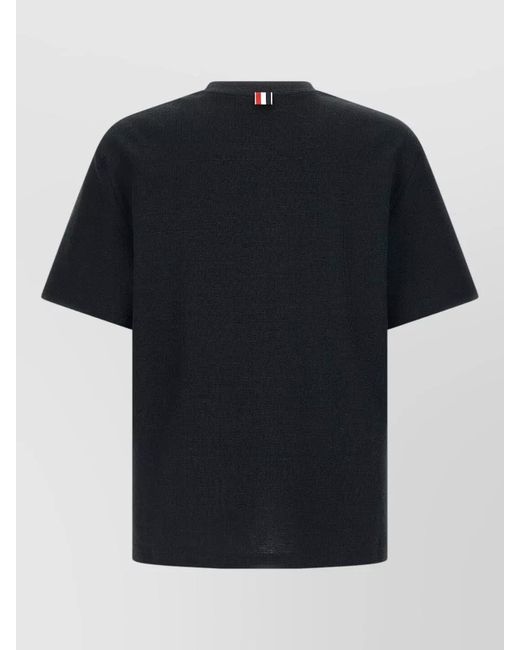 Thom Browne Black Short-Sleeve Cotton-Linen T-Shirt for men