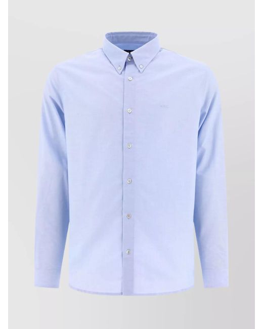 A.P.C. Blue "Greg" Button-Down Collar Long Sleeves Shirt for men
