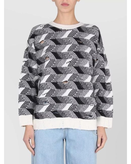 Missoni Gray Ribbed Cross-Neck Wool Jumper