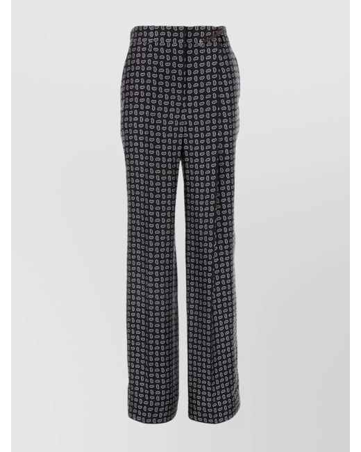 Prada Gray Printed Silk Wide-Leg Trousers