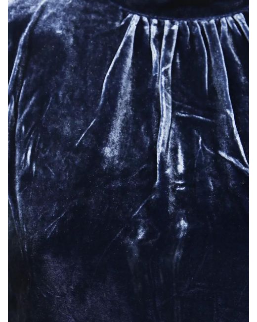 ROTATE BIRGER CHRISTENSEN Blue High Neck Long Sleeve Ruched Velvet Dress