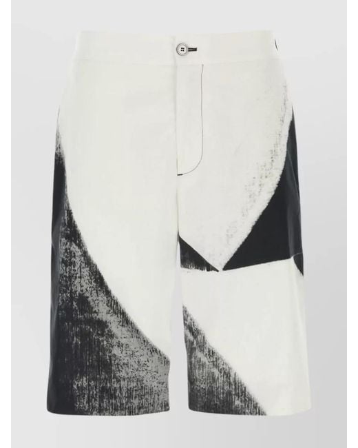 McQueen White Cotton Abstract-Print Knee-Length Tailored Shorts for men