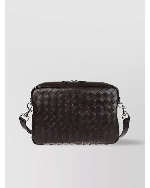 Bottega Veneta Black Leather Braided Camera Bag With Detachable Strap for men