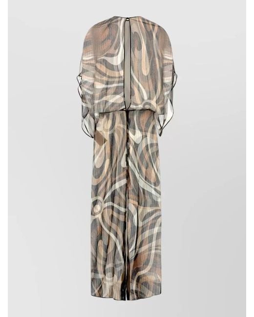 Emilio Pucci Multicolor Abstract Pattern Maxi Dress With Loose Sleeves