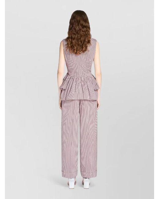 Dries Van Noten Pink Striped Peplum Top Boat Neck Sleeveless