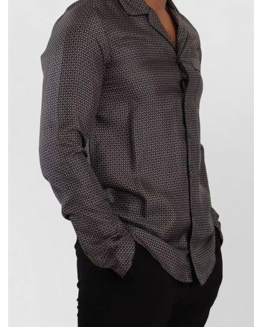 Dolce & Gabbana Gray Silk Printed Long-Sleeve Shirt for men
