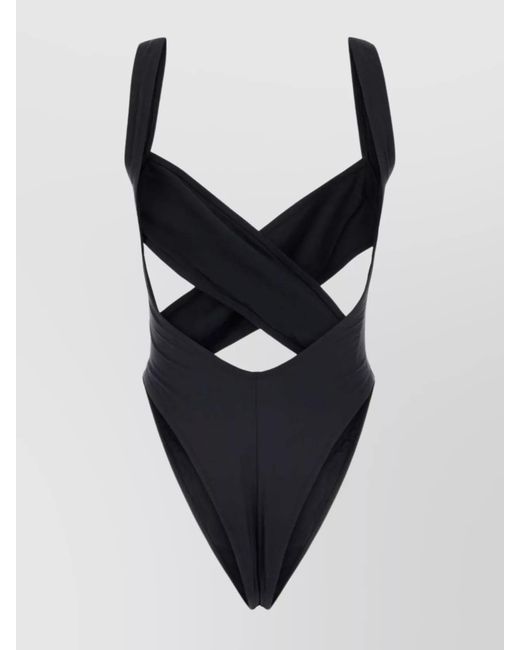 Reina Olga Black Stretch-Nylon One-Shoulder Trikini