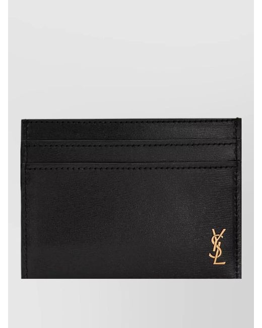 Saint Laurent Black Leather Tiny Cassandre Card Holder for men