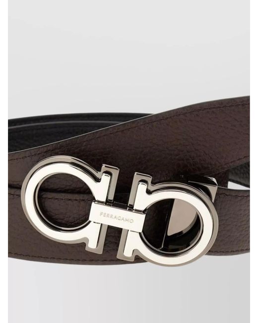 Ferragamo Metallic Pebbled Leather Reversible Belt for men