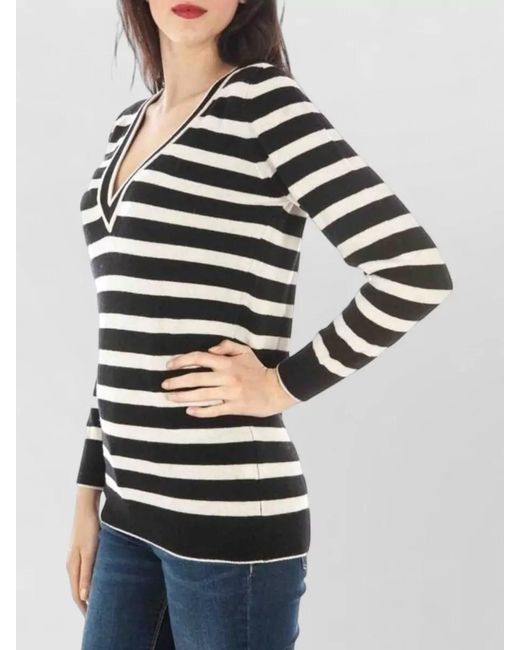 Fred Perry Black Wool Cashmere Striped V-Neck Long-Sleeve Sweater