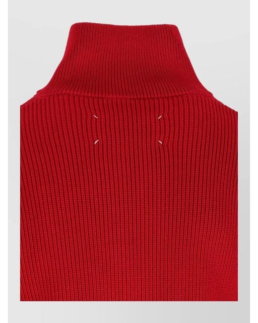 Maison Margiela Red High Collar Casual Crewneck Jacket Ribbed for men