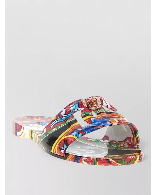 Dolce & Gabbana Multicolor Bianca Slides Open Toe Flat Sole Strap