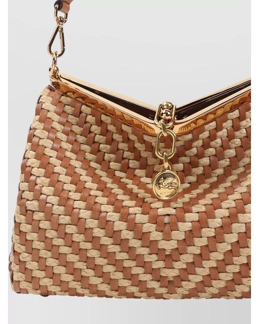 Etro Brown Vela Medium Raffia Shoulder Bag