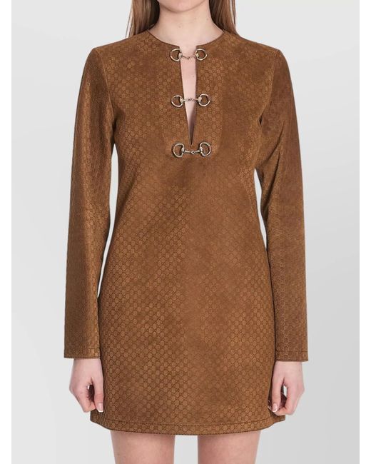 Gucci Brown Gg Suede Mini Dress