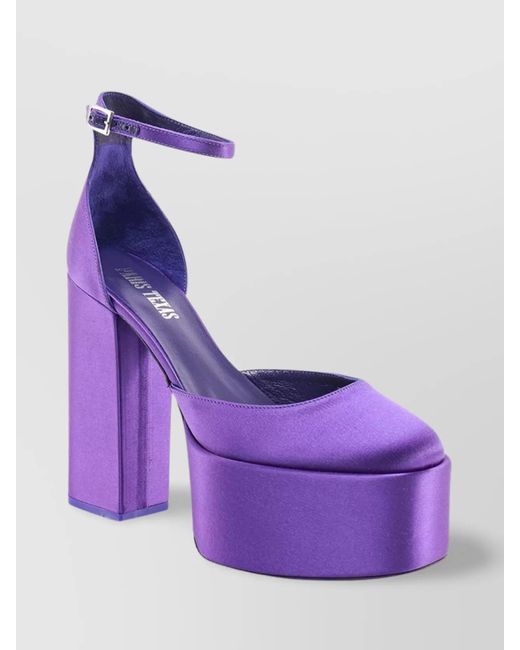 Paris Texas Purple Satin Round Toe Platform Sandals