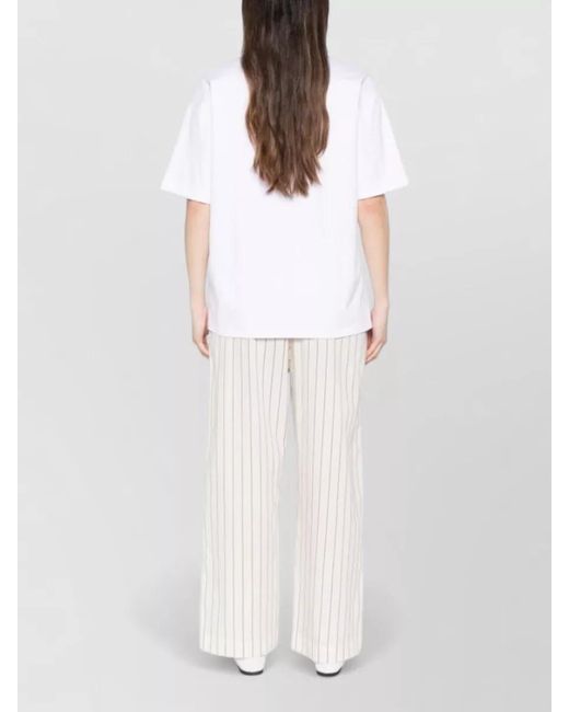 Ganni White Cotton Logo T Shirt Short Sleeves Crewneck