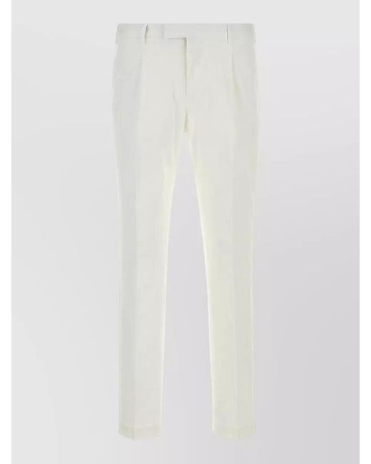 PT Torino White Stretch Cotton Tailored Pants Belt Loops for men