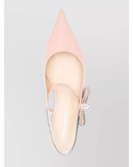 Mach & Mach Pink Leather Crystal-Embellished Slingback Ballerina Flats