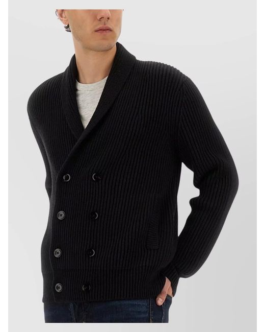 Tom Ford Black Wool Silk Double-Breasted Cardigan for men