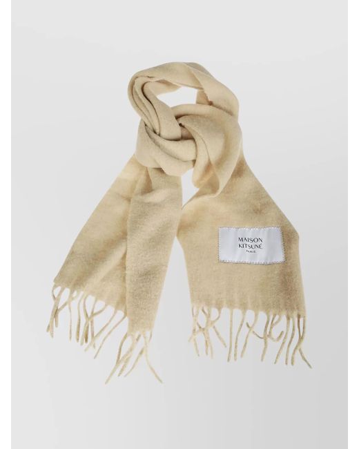 Maison Kitsuné Natural Baby Alpaca Wool Fringed Scarf