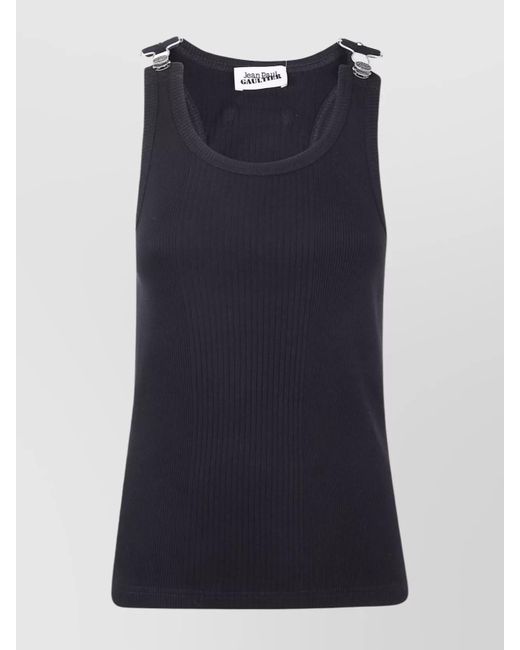 Jean Paul Gaultier Blue Ribbed Sleeveless Top Metal Hardware