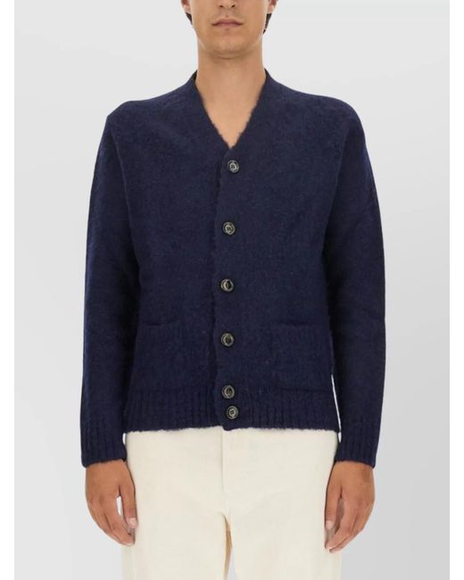 Aspesi White Knit Cardigan Front Pockets for men