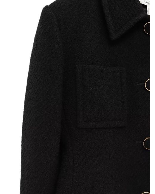 Chloé Black Wool Tweed Cropped Single Breasted Blazer