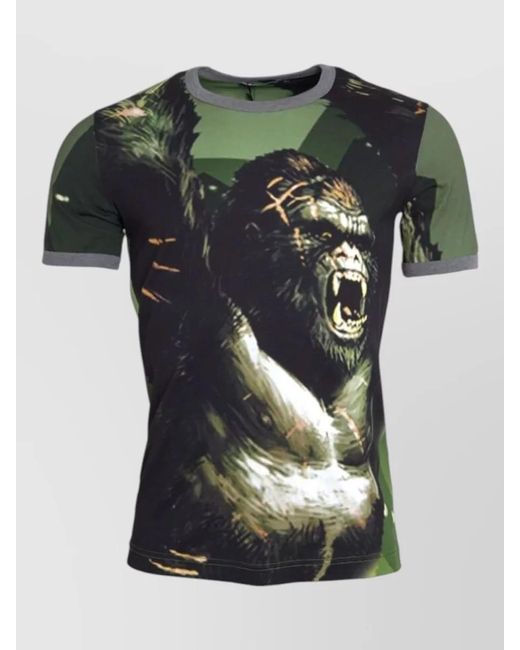 Dolce & Gabbana Green Cotton Graphic Print Short-Sleeve T-Shirt for men