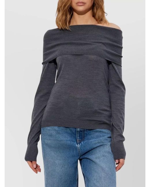 Stella McCartney Blue Virgin Wool Off-Shoulder Turtleneck Jumper