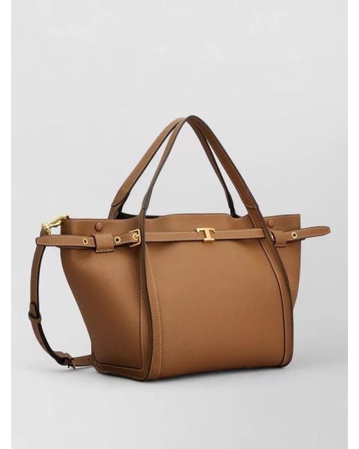 Tod's Brown T Timeless Small Leather Tote Bag