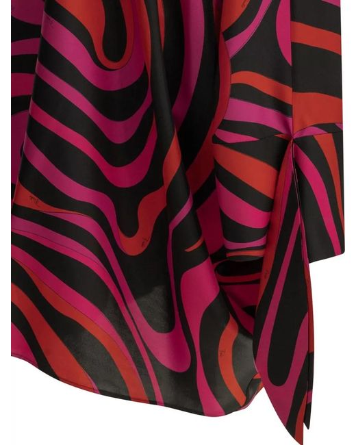 Emilio Pucci Red Marmo Caftan Top Long Sleeves Tie Back