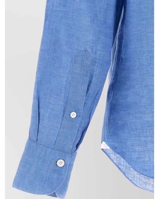 Finamore 1925 Blue Gaeta Shirt Button Down Collar Long Sleeves for men