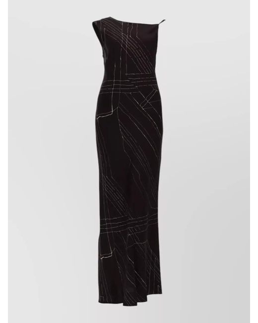 Alysi Black Silk Long Dress Asymmetric Side Slit