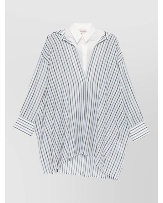 Semicouture White Graciana Cotton Shirt Striped V Neck