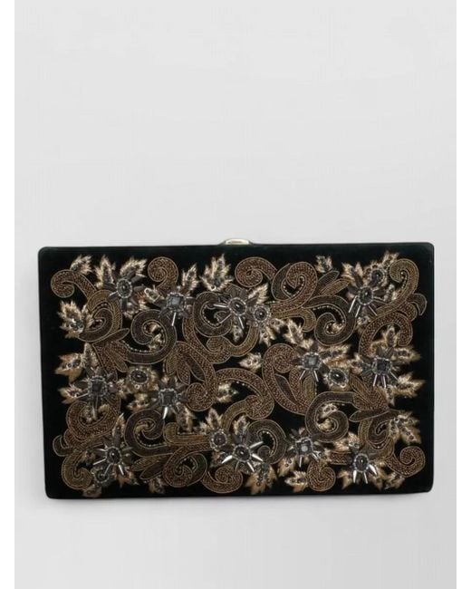 Dolce & Gabbana Black Velvet Clutch Bag Frame Floral Embroidery