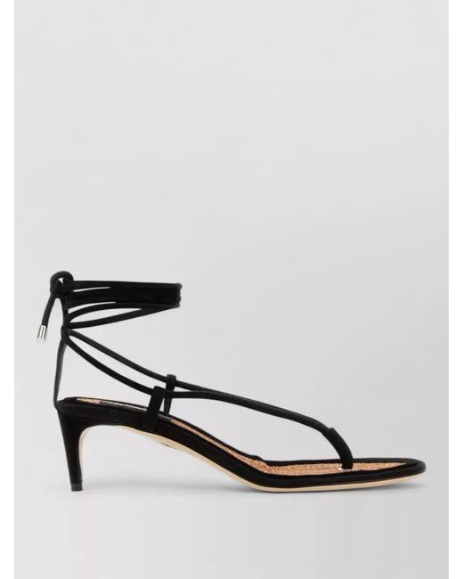 DSquared² Black Suede Twin Thong Sandals Kitten Heel
