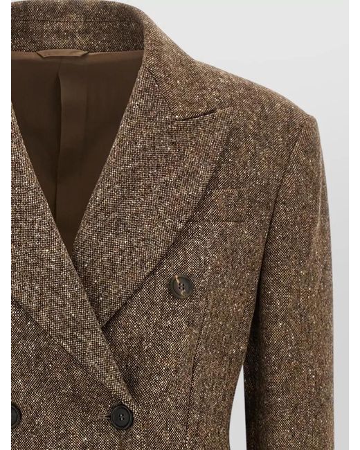 Brunello Cucinelli Brown Donegal Wool Double Breasted Tailored Blazer