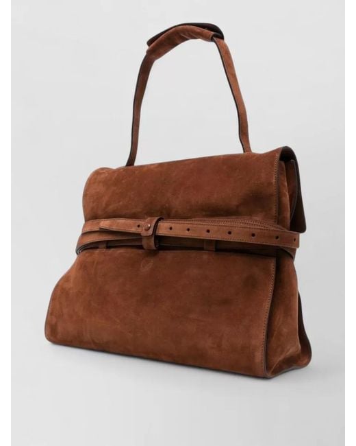 Moschino Brown Shoulder Bag Suede Finish Belt Detail