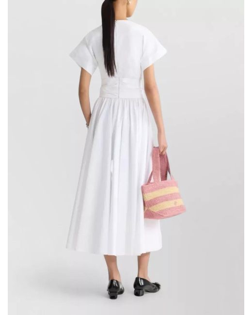 Patou White Short-Sleeve Knotted Midi Dress