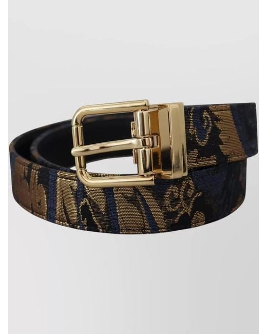 Dolce & Gabbana Black Jacquard Leather Logo Buckle Adjustable Belt