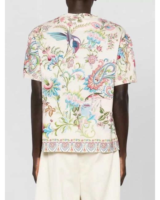 Etro White Relaxed Fit Floral Print Round Neck T-Shirt for men