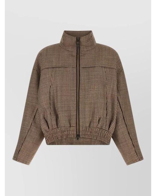 Brunello Cucinelli Brown Zipper Pull Jacket Prince Of Wales Wool