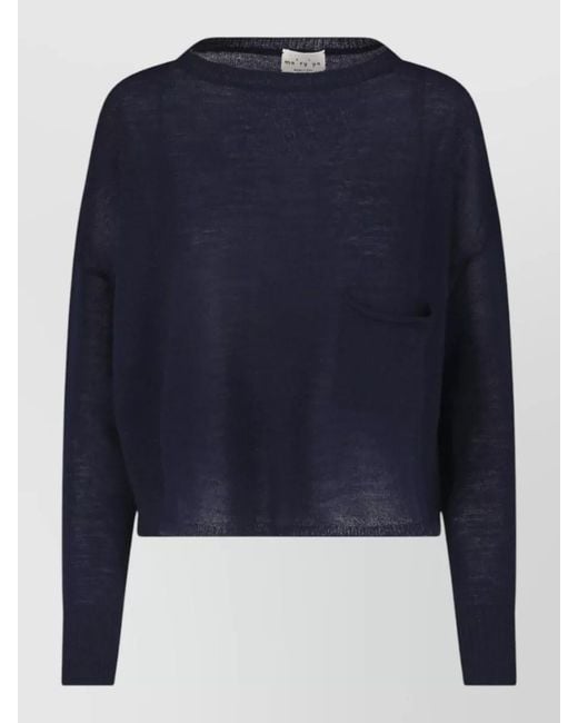 Ma'ry'ya Blue Round Neck Cropped Top Long Sleeves Pocket