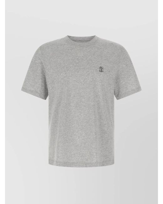 Brunello Cucinelli Gray Printed Logo Crew Neck Short Sleeve Top for men