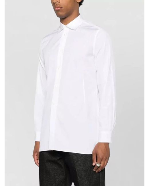 Jil Sander White Long Sleeve Curved Hem Tailored Collar Shirt for men