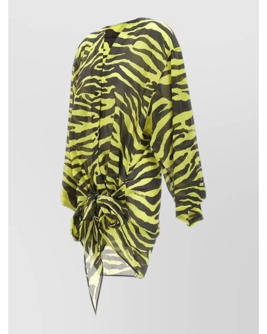 The Attico Green Zebra Print Mini Dress Long Sleeves Wrap