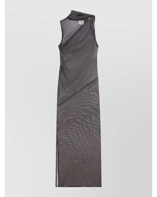 Courreges Gray Sleeveless Diagonal Stripe Maxi Dress